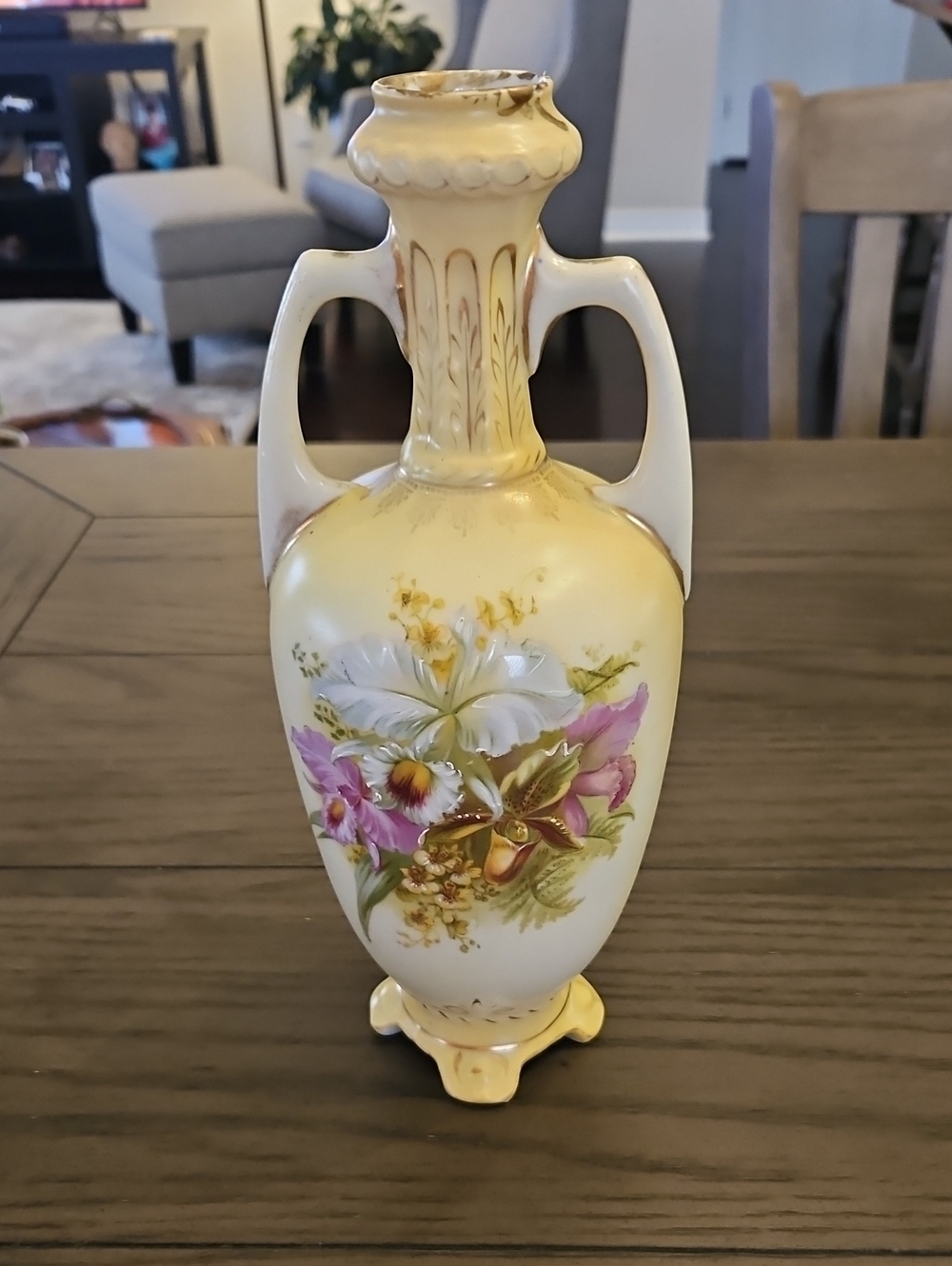 Vintage Floral Ceramic Vase in Yellow and White